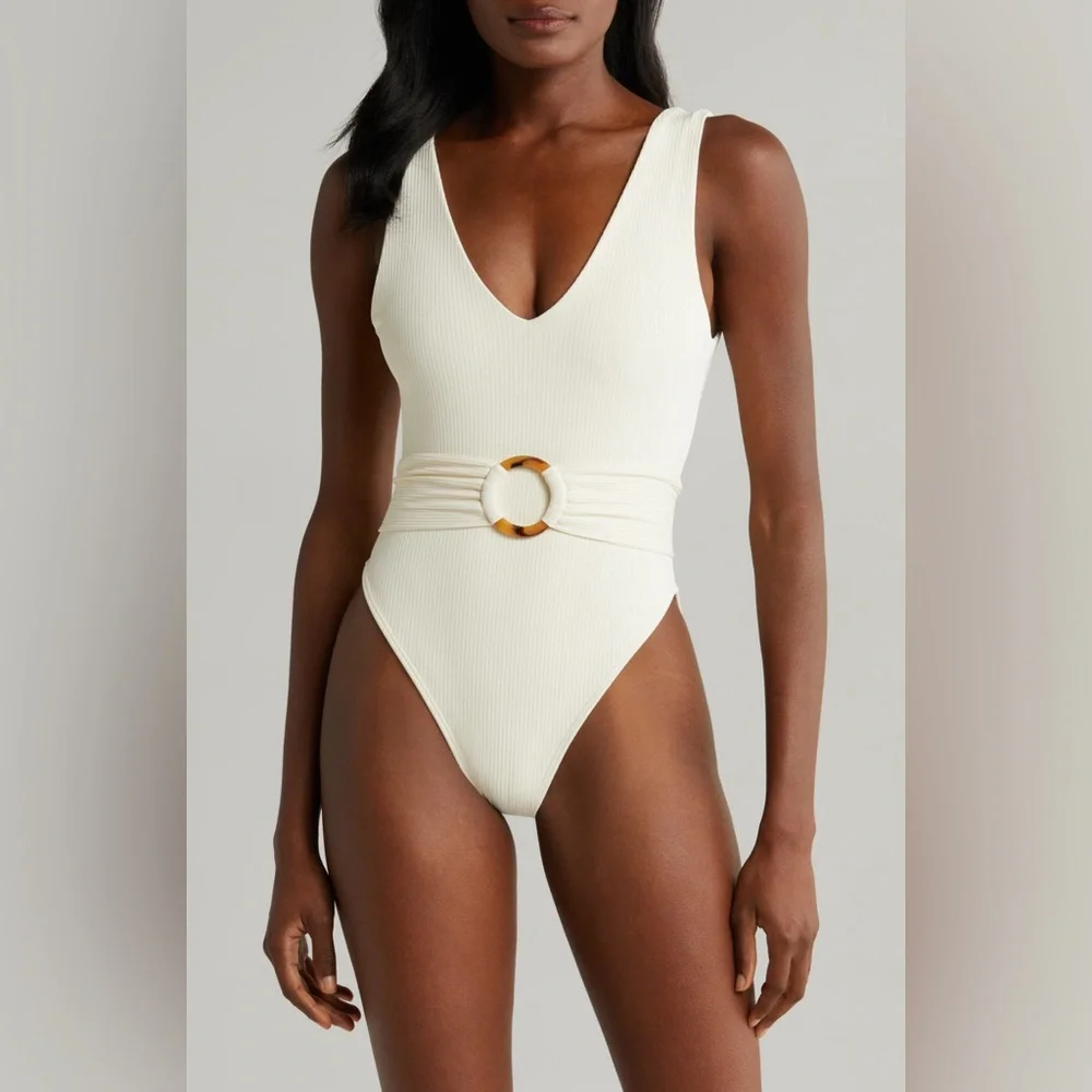 MONTCE SWIM Kim One Piece Swimsuit, Cream Rib, Large , BRAND NEW WITH TAG, $218
